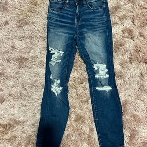 American Eagle Outfitters Dark Blue Distressed Skinny Jeans
